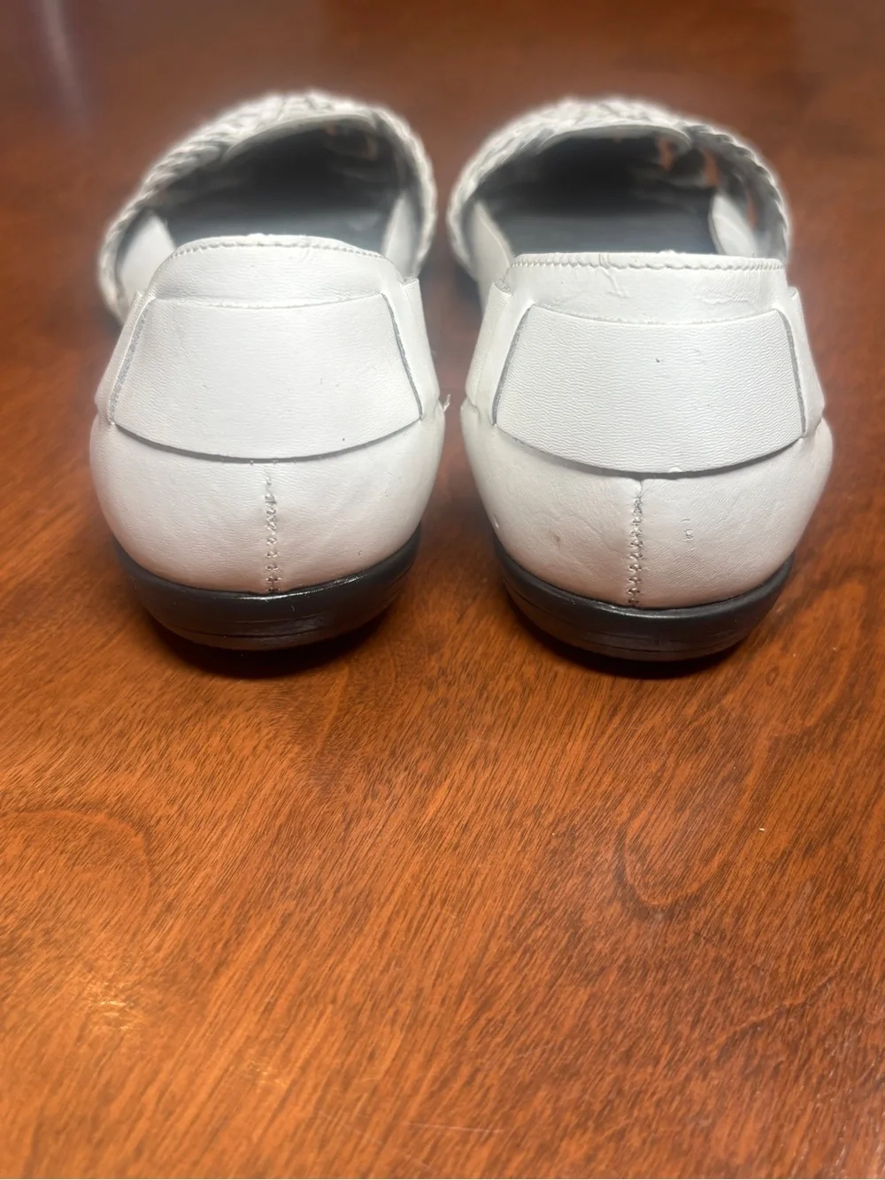 White Woven Pointed Leather Flats by